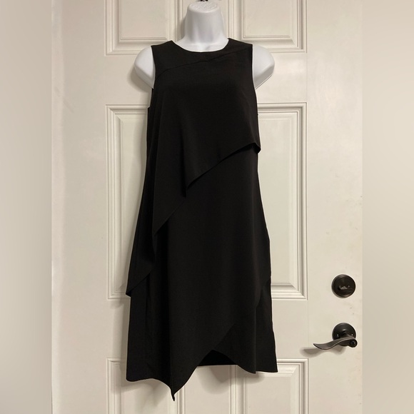 T18- HALSTON HERITAGE Black Layered Sleeveless Dress - Picture 1 of 8